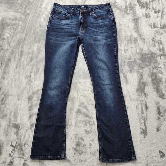 Lee Riders Jeans Womens 12 Blue Mid Rise Bootcut Stretch Denim Dark Wash Casual - Picture 1 of 12
